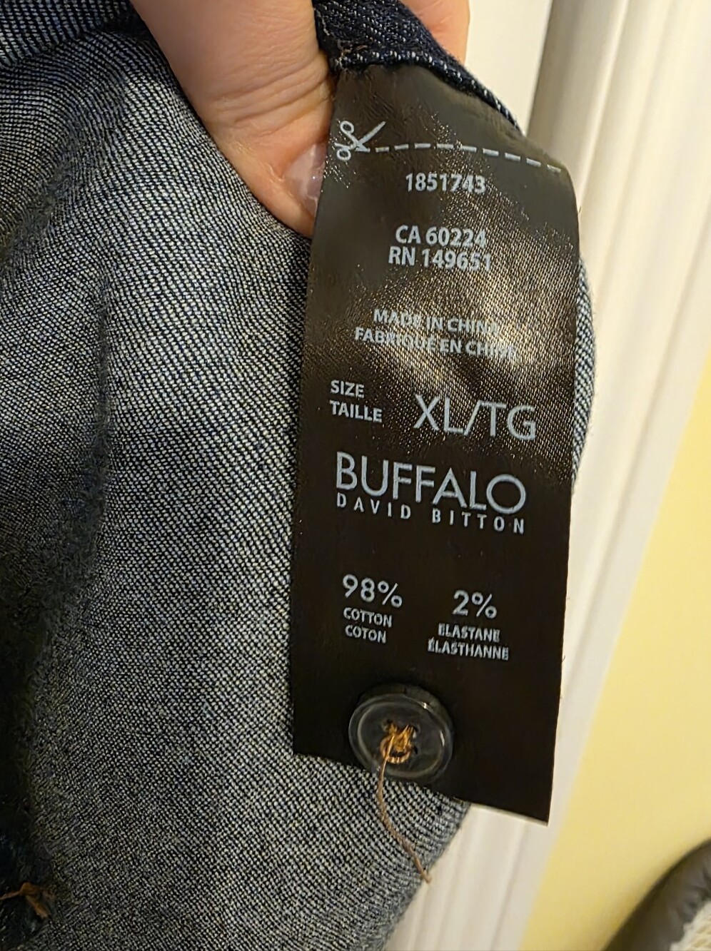 Buffalo David Bitton Dark Indigo Blue Stretch Denim Button-Down Shirt XL - Picture 8 of 10